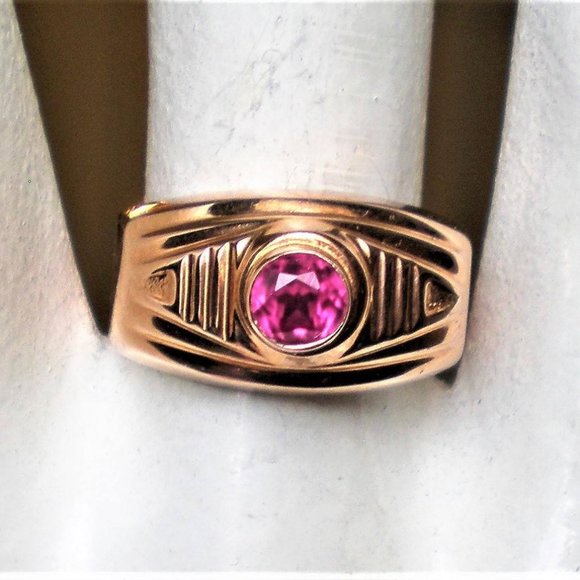 NEW OLD STOCK NWT Russian USSR Solid 14K 585 Rose Pink Gold Pink Tourmaline RING - Picture 3 of 11